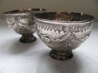 Pair Of 19th Century Continental Solid Silver Pedetal Salts C.  1860 photo