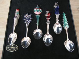 Sterling Silver Christmas Spoon Set (6 Spoons) By Ej Towle Co - 1972 photo