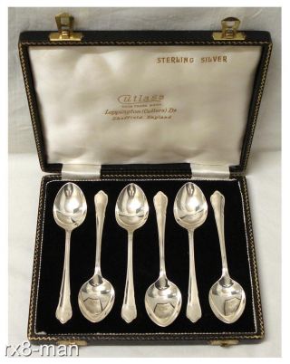 Vintage Solid Silver Six Tea Spoons Boxed Sheffield 1967 - 106g/3.  40ozs photo
