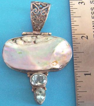 Vintage Hand - Made Sterling Silver,  Blue Topaz &mother - Of - Pearl Pendant - 18.  9 Gram photo