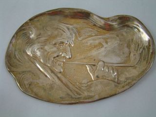 Rare Unger Brothers Sterling Silver Smoking Man Tray photo