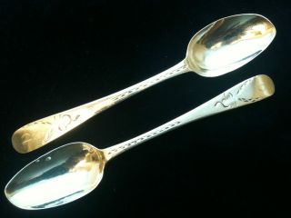 Pair Of Solid Silver Georgian Tea Spoons Newcastle Circa 1790s Ref 445/3 photo