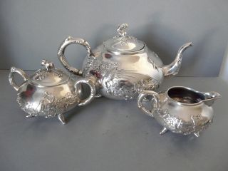An Exceptionally Fine Antique Chinese Silver Tea Set By Wo Shing Shanghai 850g photo