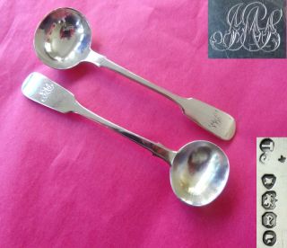 1860 - Pair Antique Hm Sterling Silver Salt Spoons - Thomas Smily photo