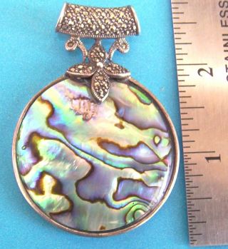 Vintage Sterling Silver,  Marcasite & Mother - Of Pearl Pendant - 33 Grams,  1oz photo