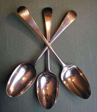 Three Antique Silver Old English Table Spoons,  London,  1757 - 1779 photo