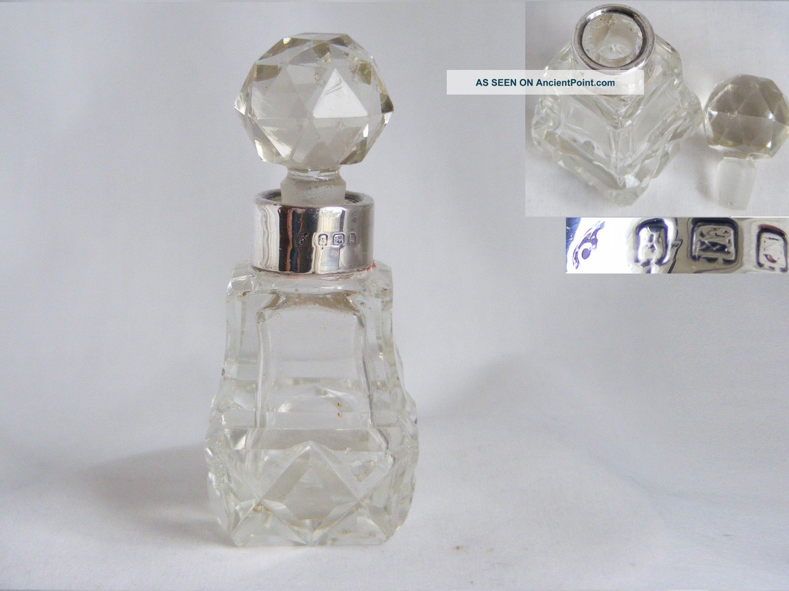 Silver Collared,  Cut Glass Perfume Bottle – 1922? London Bottles photo