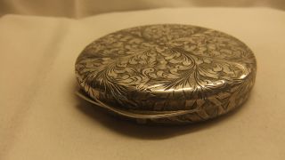 Antique/vintage Ornate Engraved Italian Solid Silver Ladies Compact photo