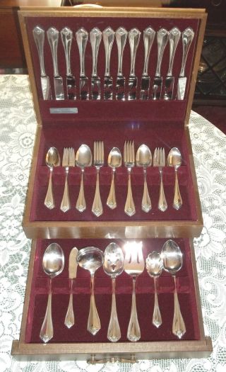 Oneida 1881 Rogers King James Flatware For 12 W/ Wood Chest W/ Drawer 80 Pcs photo