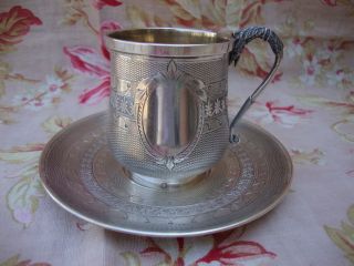 Antique French Solid Silver Cup & Saucer 950/1000 Minerva 1st Grade photo