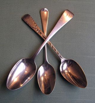 Three Antique Silver Tea Spoons (shell Back/bright Cut/plain),  Exeter,  1805 - 34 photo