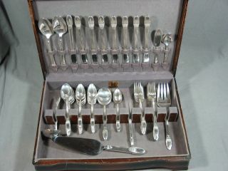 61 Pc Intnl 1847 Rogers First Love Silverplate Flatware +chest 8 Place Settings photo