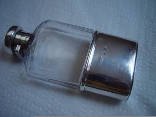 Edwardian Antique Solid Silver Cut Crystal Glass Hip Flask London 1918 photo