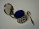 Art Deco Sterling Silver Mustard Pot With Cobalt Glass Liner & Spoon Mustard Pots photo 3