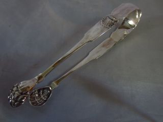 Antique George Kippen Coin Silver Tongs With Shell Design,  6 - 1/2”l photo