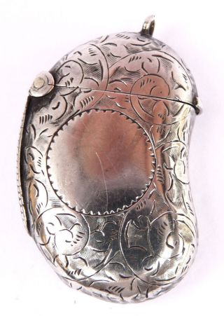 Antique Solid Silver Art Nouveau Kidney Bean Shaped Match Safe Vesta 1899 photo