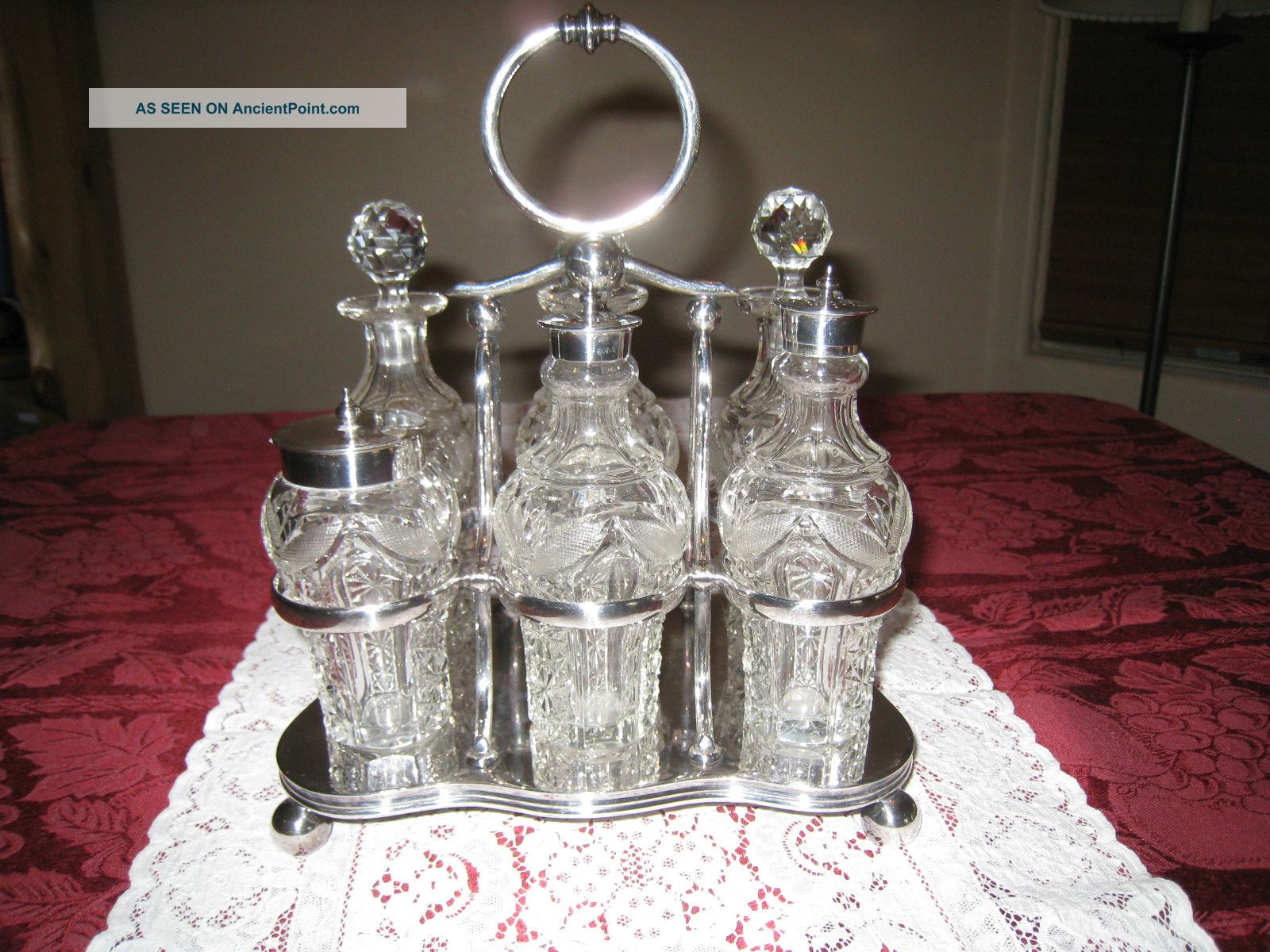 I.  S.  Greenberg England Victorian Brilliant Cut Glass 6 Bottle Cruet Set Other photo