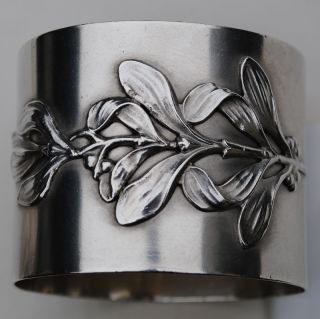 Art Nouveau Antique French Sterling Silver Napkin Ring Flowers photo