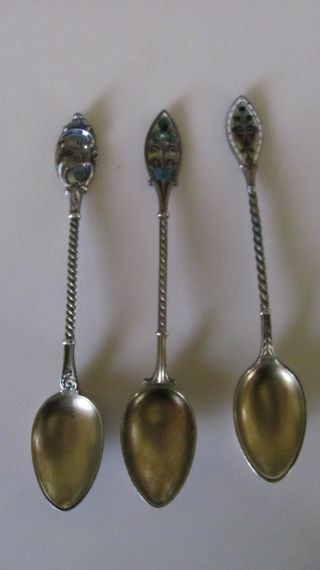 Three David Andersen Plique A Jour Sterling Marked Spoons photo