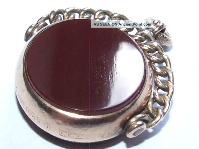 1897 Victorian Solid 9ct Gold & Agate Set Spinning Fob / Pendant Uncategorized photo