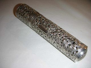 Unusual Silver Scroll Holder Possibly Middle Eastern With Pierced Design photo