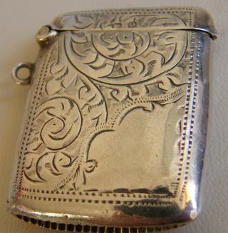 Antique Solid Silver Vesta Case Match Safe Chatelaine Fob Maker S&bm Circa 1894 photo