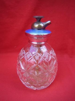 Vintage Sterling Silver & Guilloche Enamel Perfume / Scent Atomiser / Bottle photo
