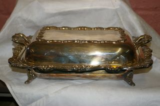 Antique Silverplate Old English By Poole Footed Covered Serving Dish Tray Ornate photo