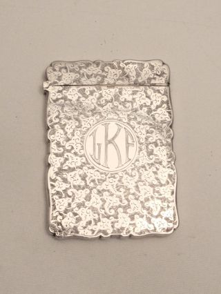 Antique Ornate British Sterling Silver Card Case - Hallmarks 58.  8 G photo