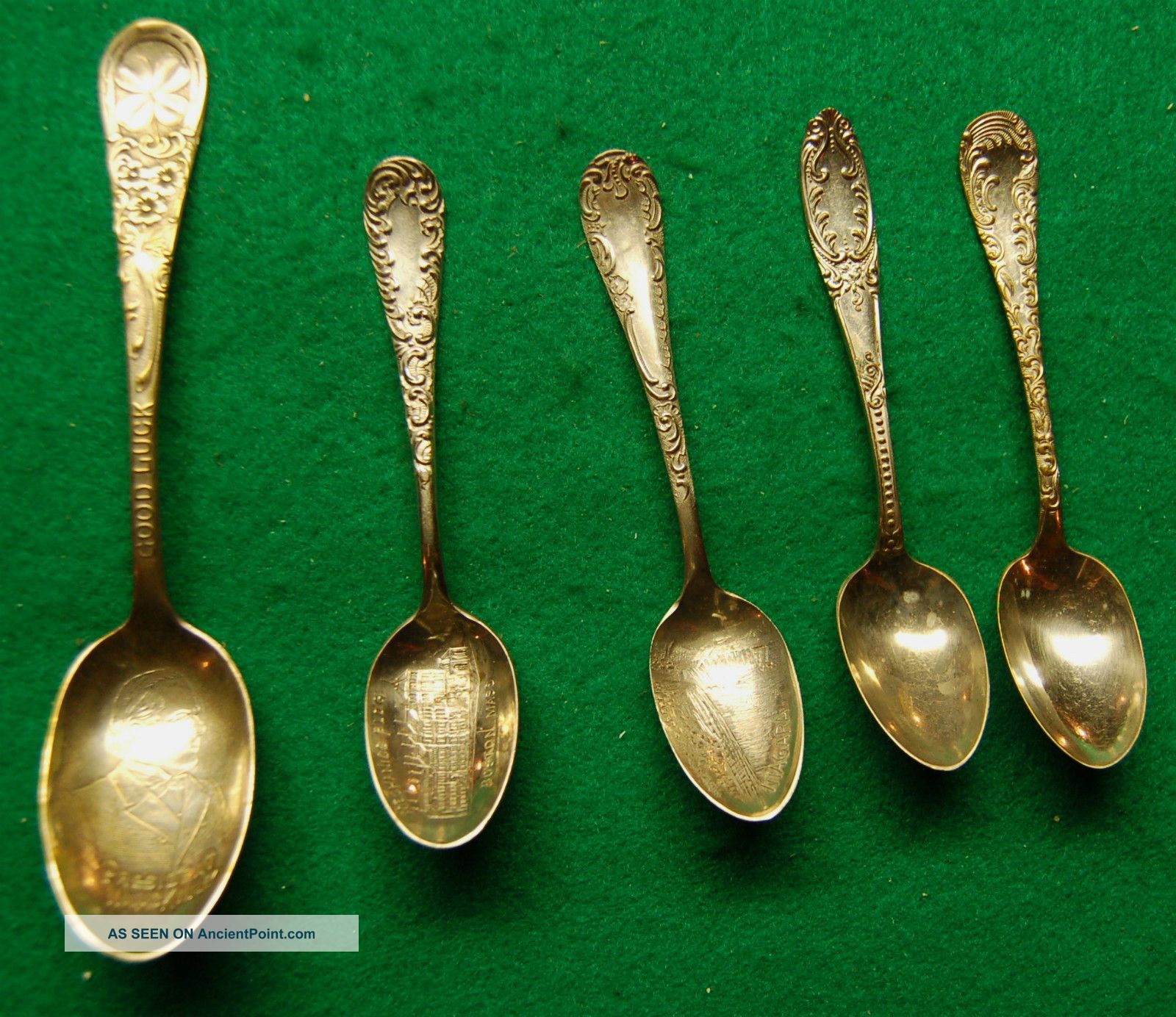 5 Silver Plated Souvenir Spoons.  Pres.  Mckinley,  Boston,  Niagra Falls,  2 Others Souvenir Spoons photo