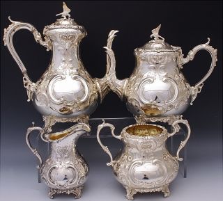 Amazing Large Victorian American Eagle Figural Silver Plate Tea Coffee Service photo