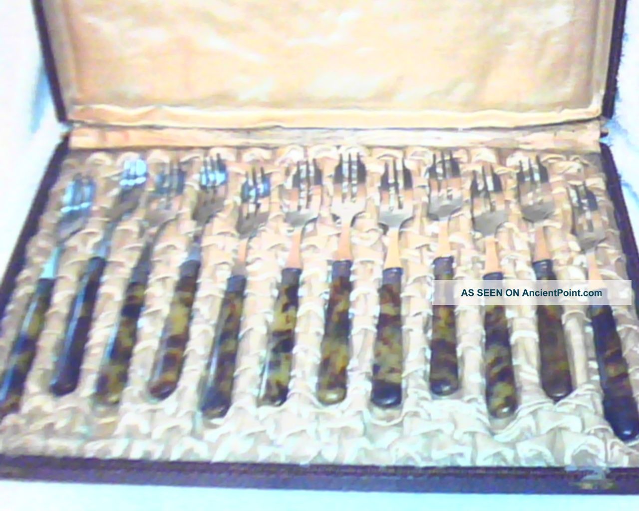 Vintage ;cased Set;;12. .  Silver,  P& Faux Tortishell Desert Forks;stmp Other photo