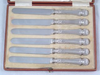 6 Antique Sterling Silver Handle Dining Table Tea Or Butter Knives Dated 1906 photo