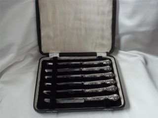 Fine Cased Set Of 6 Sterling Silver Handled Tea Knives Kings / Queens Pattern photo