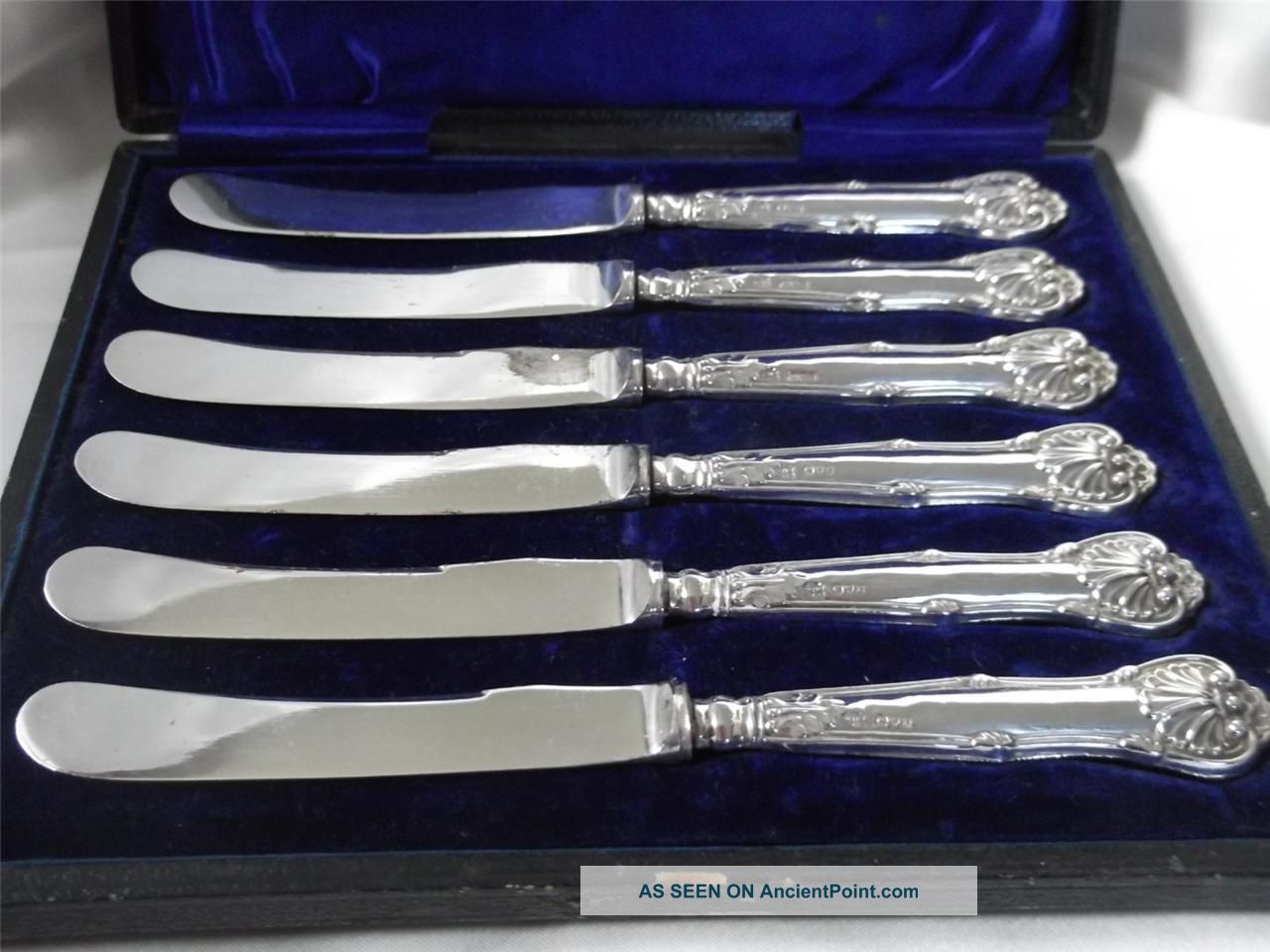 Cased Set Of 6 Sterling Silver Handled Butter Knives Kings Husk Pattern Other photo