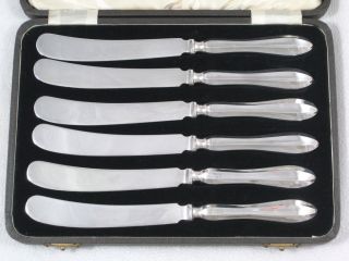 6 Art Deco Sterling Silver Handle Dining Table Tea Or Butter Knives Dated 1940 photo