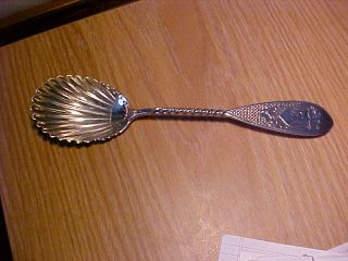 Antique Coin Silver Shell Serving Spoon Bailey & Co.  With Hallmarks photo