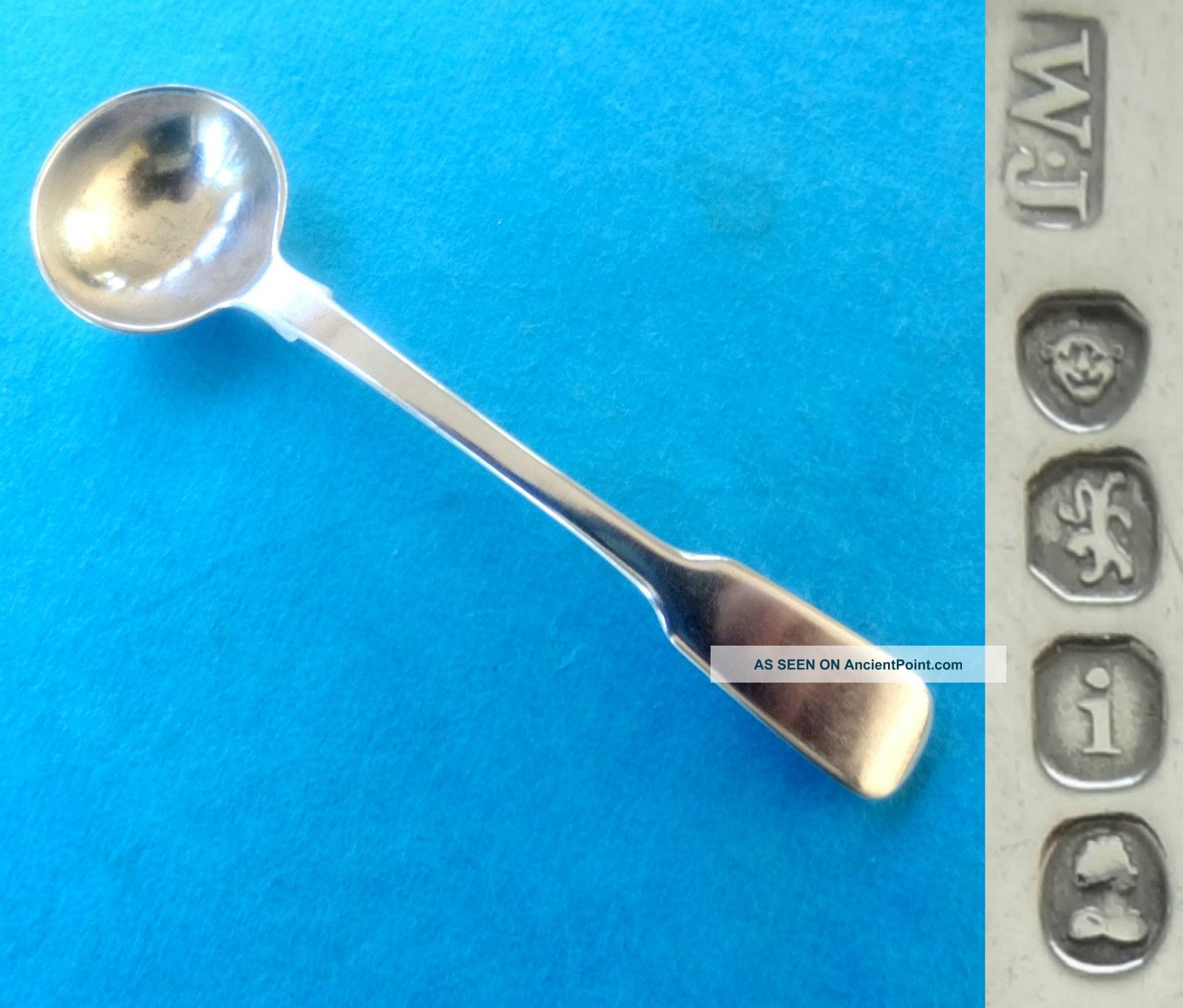 1824 - Antique Hm Sterling Silver Salt Spoon - W.  Johnson Other photo