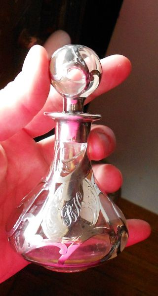 Damaged Antique Perfume Sterling Overlay Bottle Decorative Use/ Silver Scrap photo