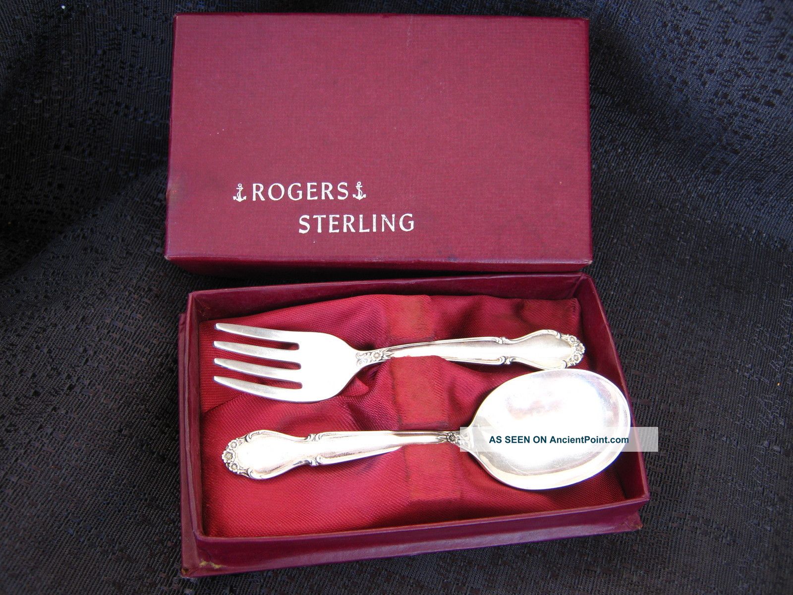 Vtg.  Rogers Sterling Silver Baby Spoon & Fork With Box Set,  Wedding Bells 30gr Other photo