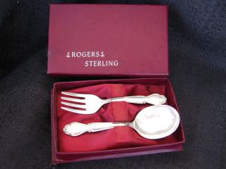 Vtg.  Rogers Sterling Silver Baby Spoon & Fork With Box Set,  Wedding Bells 30gr photo
