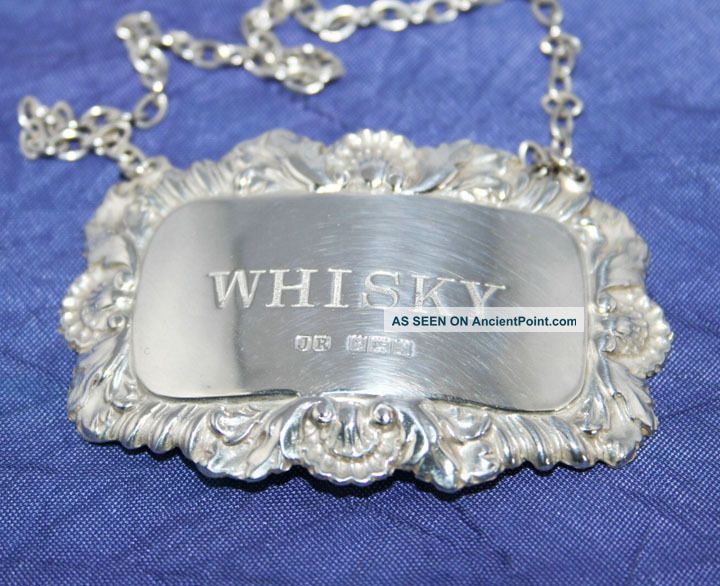 Pretty Vintage English Solid Silver Whisky Decanter Label By John Rose 1967 Other photo
