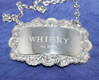 Pretty Vintage English Solid Silver Whisky Decanter Label By John Rose 1967 photo