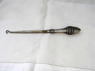 Large Solid Silver Unusual Shaped Button Hook Hallmarked Birmingham 1921 photo