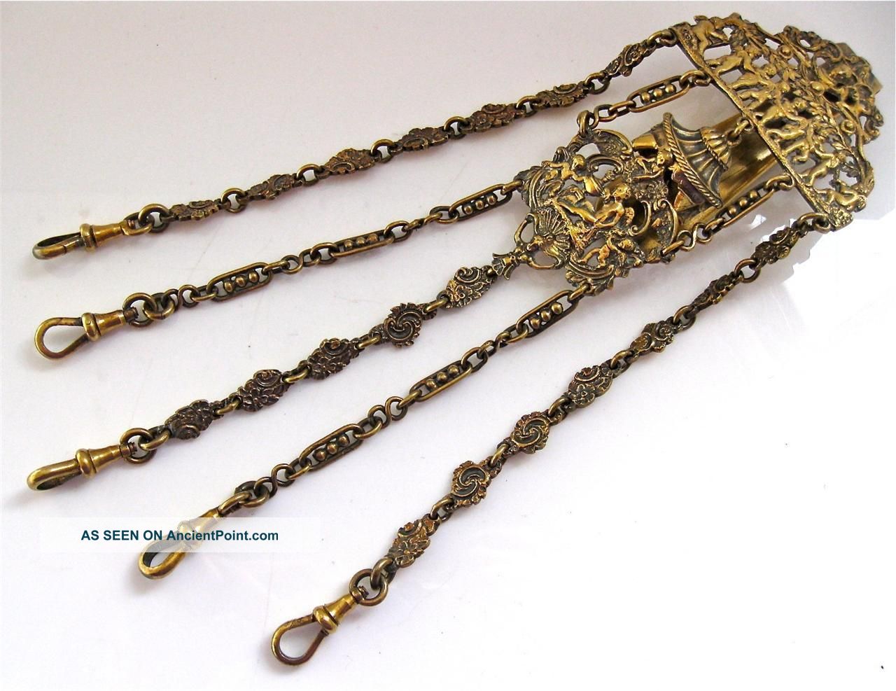 Rare Fine Quality Antique 1873 Solid Silver Gilt Finish Ladies Chatelaine Nr Other photo