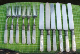 Vintage Landers,  Frary & Clark Silverplate & Mother Of Pearl Knives & Forks photo