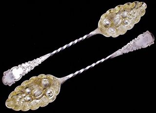 Rare Pair 1789 Georgian Sterling Silver Etched Repousse Berry Serving Spoons N/r photo
