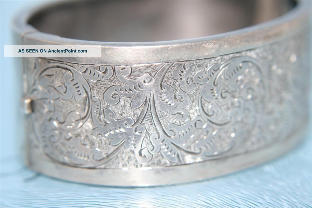 Sterling Solid Silver Cuff Bracelet Bangle Hm Birmingham 1882 Bright Cut Other photo