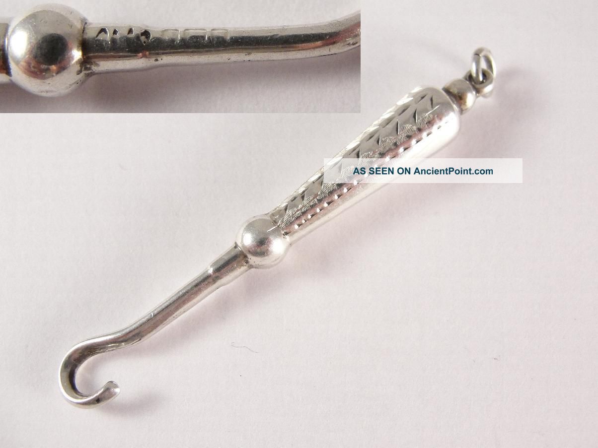 Antique Silver Bright Cut Chatelaine Glove Hook.  C1900 Other photo