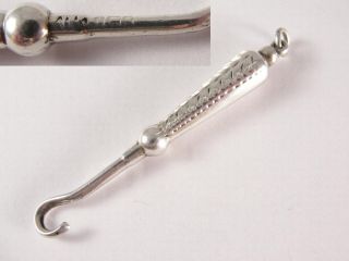 Antique Silver Bright Cut Chatelaine Glove Hook.  C1900 photo